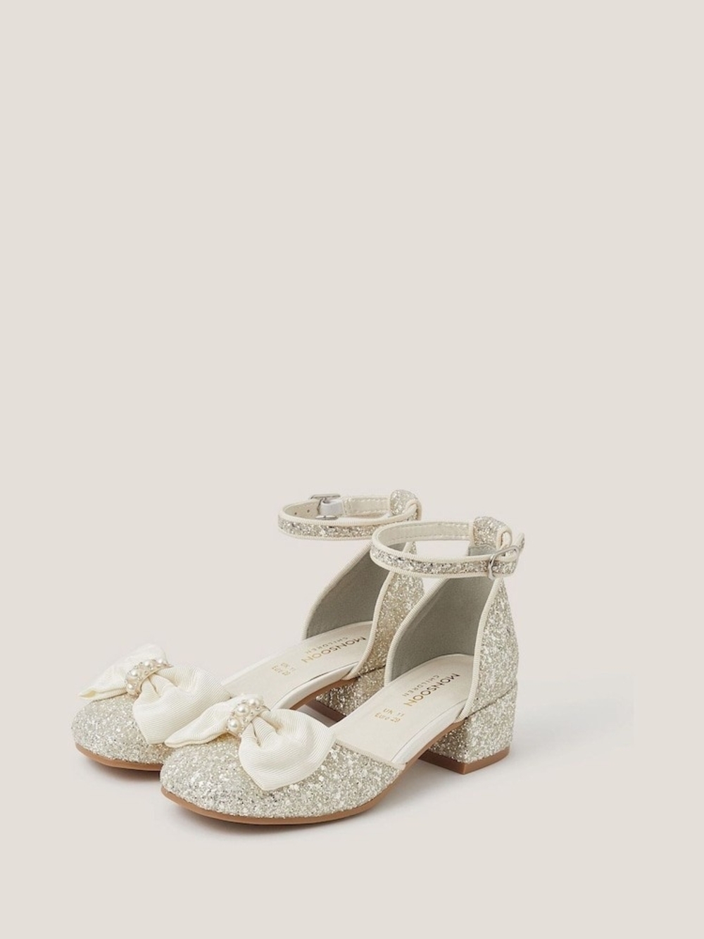 Girls Monsoon Ivory Bow Glitter Chunky Heels